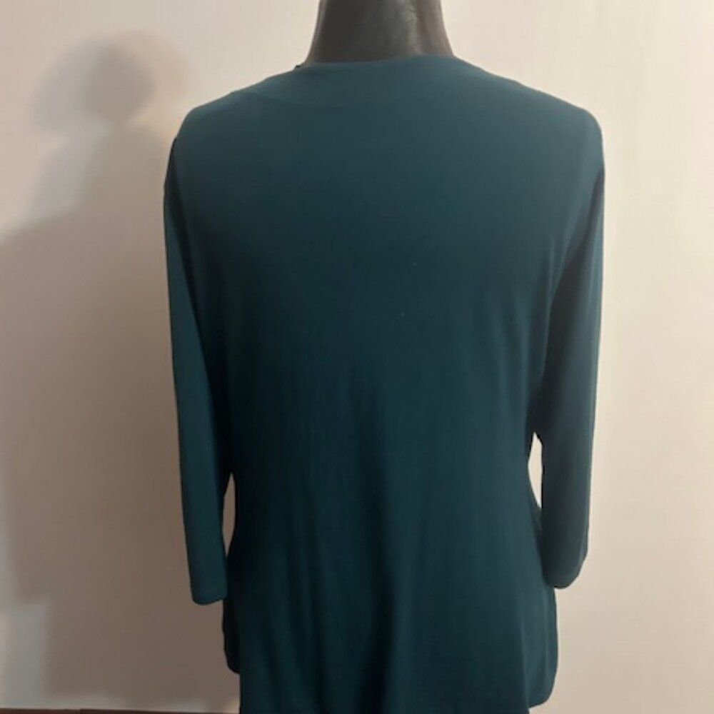 Soft Surrounding Green Faux Wrap V-neck 3/4 sleeves tunic, size 1X - Picture 4 of 7